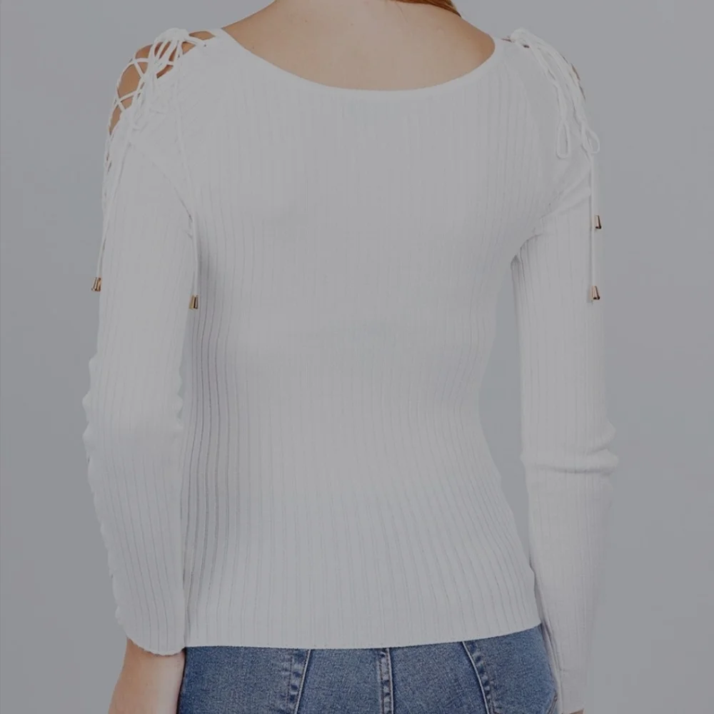 White Ribbed Sweater Top - Picture 5 of 8